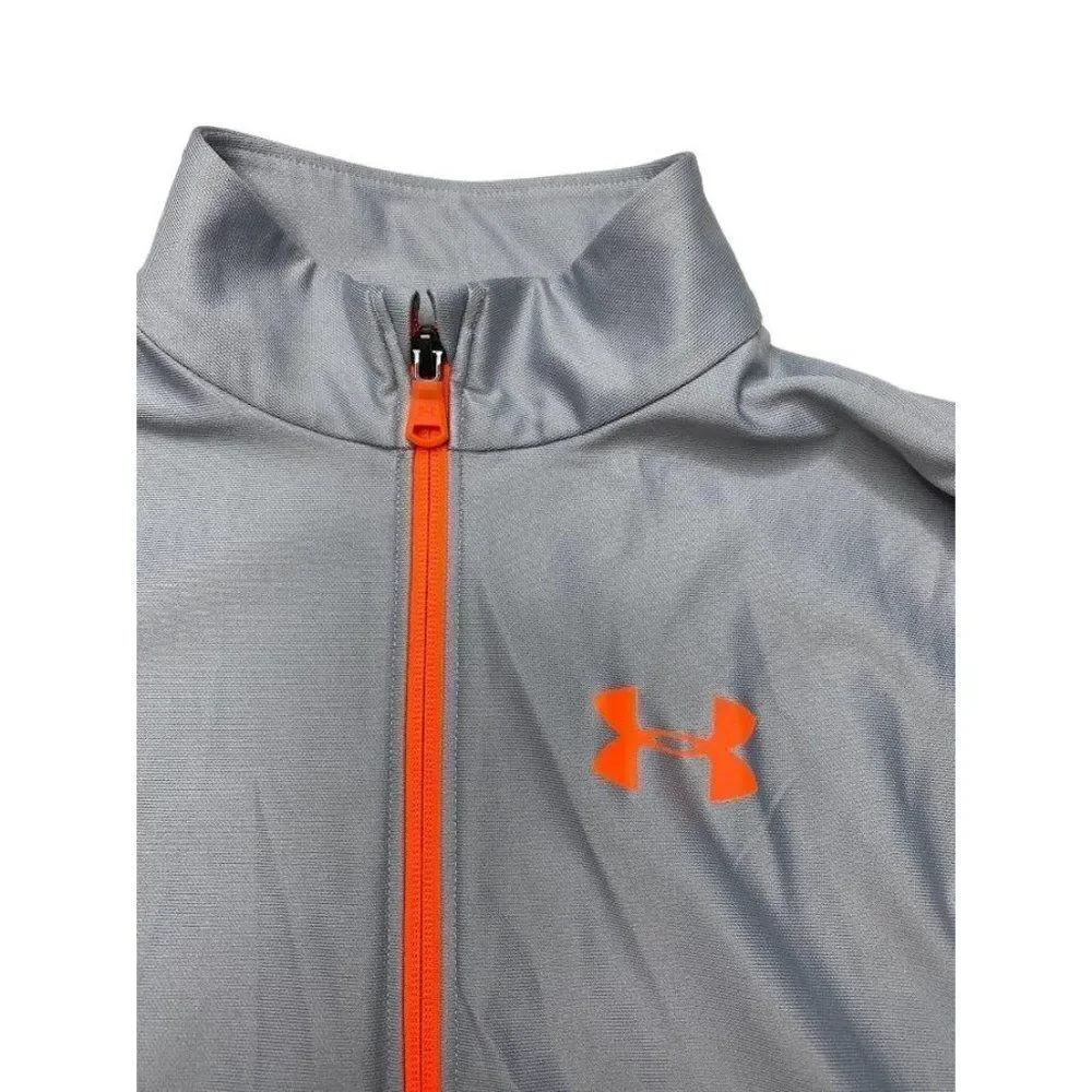 Boys Under Armour Gray Orange Full Zip Track Jacket‎ Loose HeatGear Large YLG
